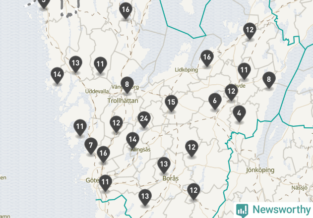 Karta över viltolyckor i Västra Götalands län
