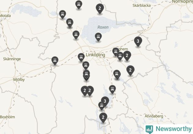 Karta över viltolyckor i Linköpings kommun