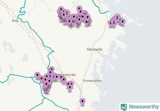 Karta över vindkraftverk i Mönsterås kommun