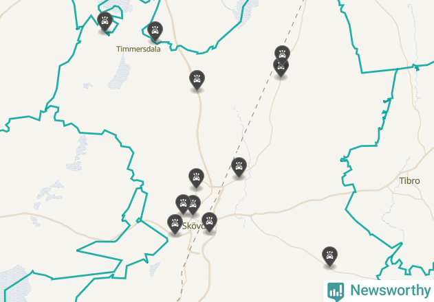 Karta över viltolyckor i Skövde kommun