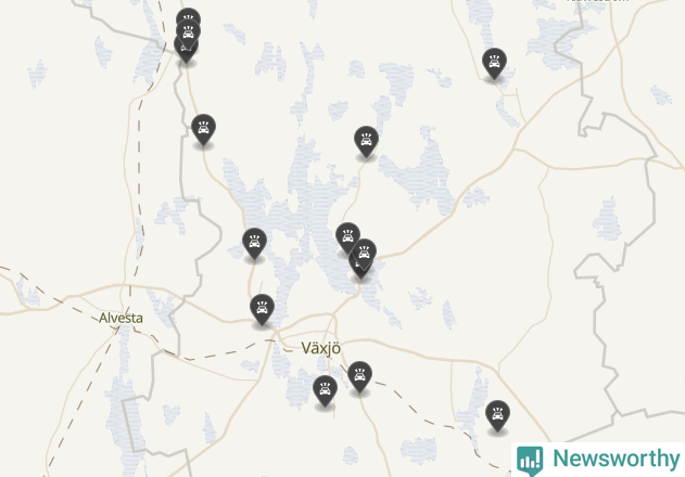 Karta över viltolyckor i Växjö kommun
