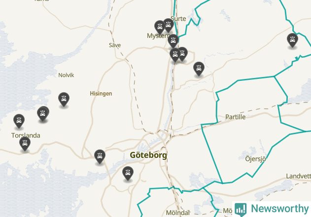 Karta över viltolyckor i Göteborgs kommun