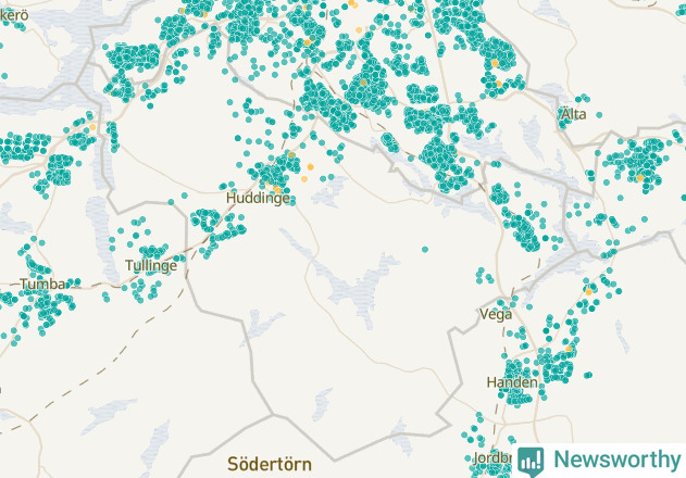 Karta över Huddinge kommun