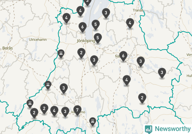 Karta över viltolyckor i Jönköpings län