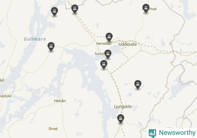 Karta över viltolyckor i Uddevalla kommun