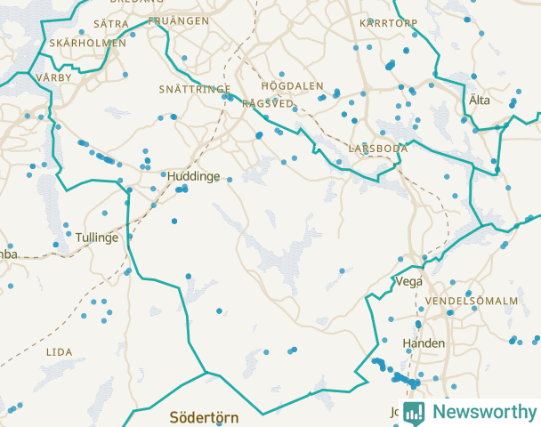 Karta över Huddinge kommun