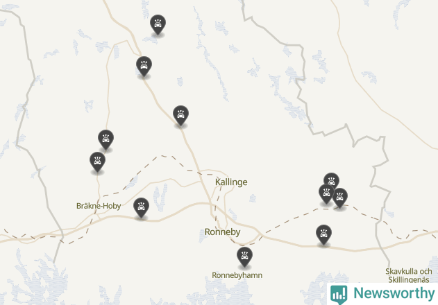 Karta över viltolyckor i Ronneby kommun