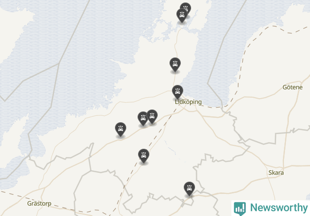 Karta över viltolyckor i Lidköpings kommun
