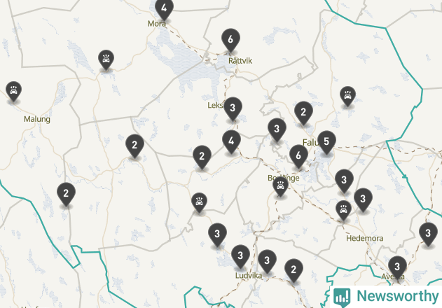 Karta över viltolyckor i Dalarnas län