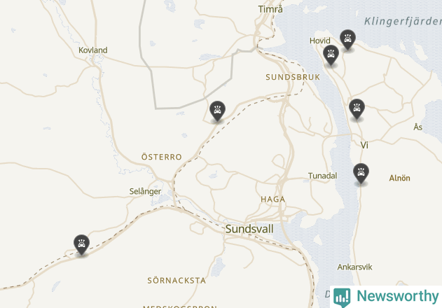 Karta över viltolyckor i Sundsvalls kommun