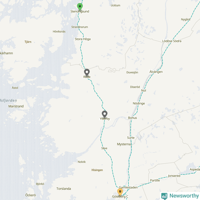 Karta över förseningar vid olika avgångsstationer. Här visas stationer med fler än fem avgångar under månaden.