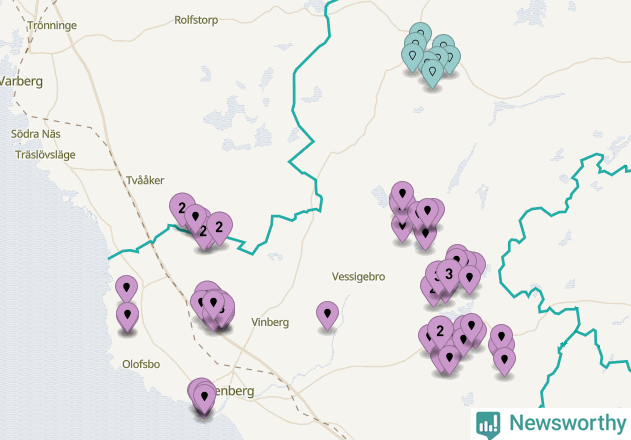 Karta över vindkraftverk i Falkenbergs kommun