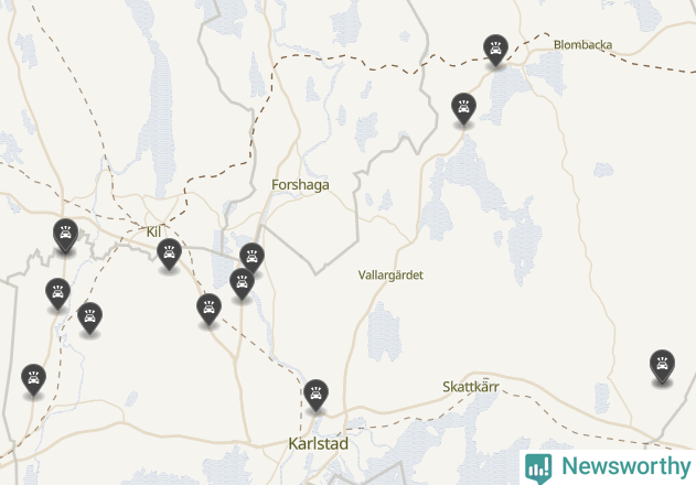 Karta över viltolyckor i Karlstads kommun