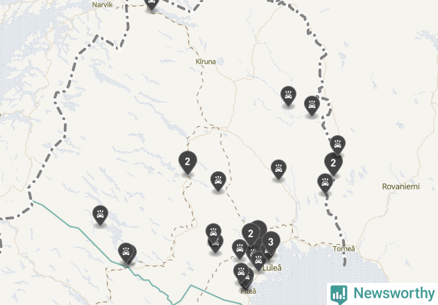 Karta över viltolyckor i Norrbottens län