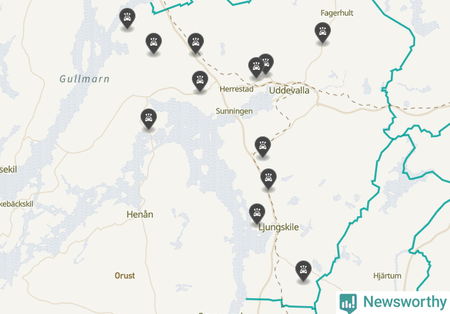 Karta över viltolyckor i Uddevalla kommun