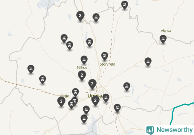 Karta över viltolyckor i Uppsala kommun