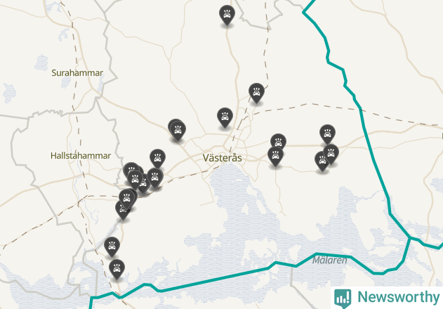Karta över viltolyckor i Västerås kommun