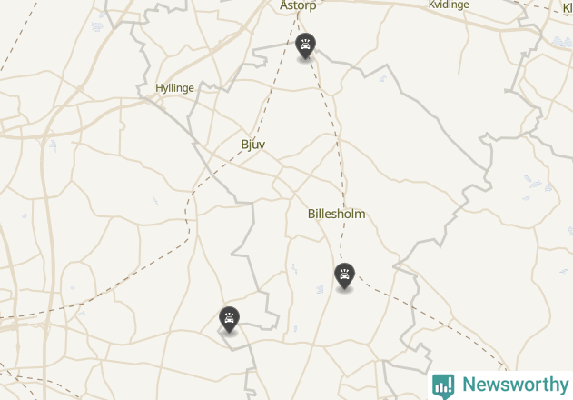 Karta över viltolyckor i Bjuvs kommun