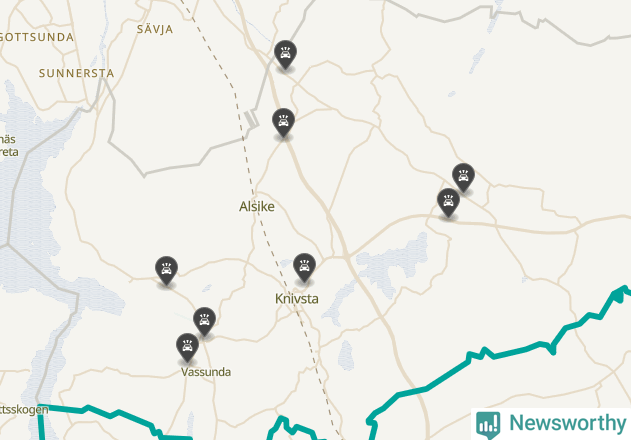 Karta över viltolyckor i Knivsta kommun