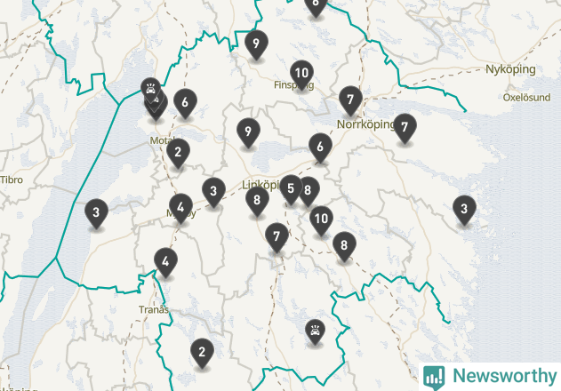 Karta över viltolyckor i Östergötlands län