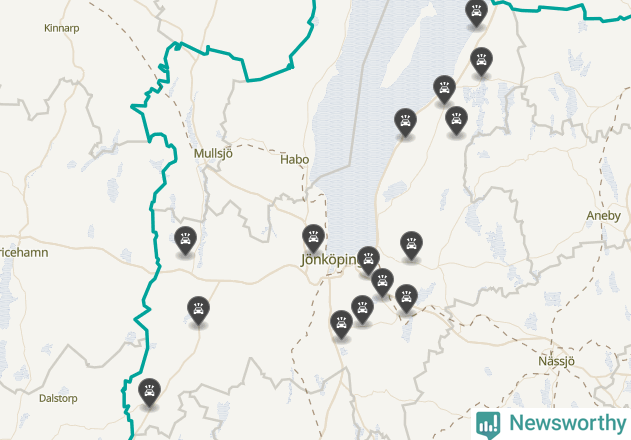 Karta över viltolyckor i Jönköpings kommun