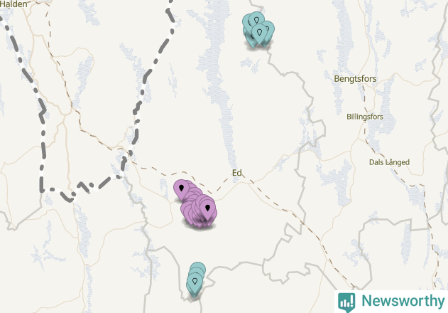Karta över vindkraftverk i Dals-Eds kommun