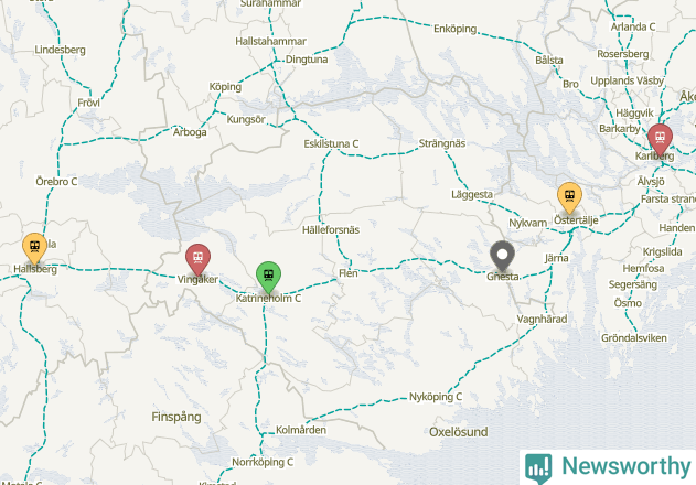 Karta över förseningar vid olika avgångsstationer.