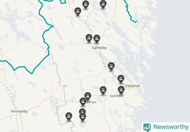 Karta över viltolyckor i Västerviks kommun