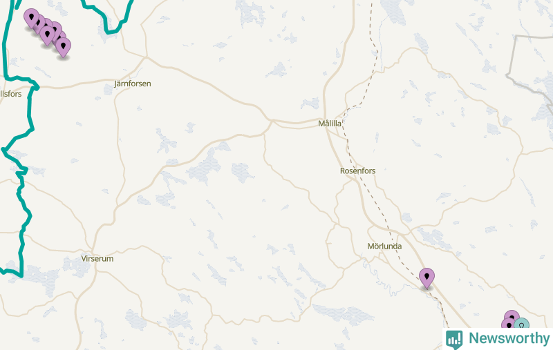 Karta över vindkraftverk i Hultsfreds kommun