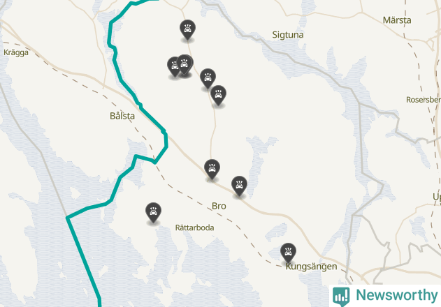 Karta över viltolyckor i Upplands-Bro kommun