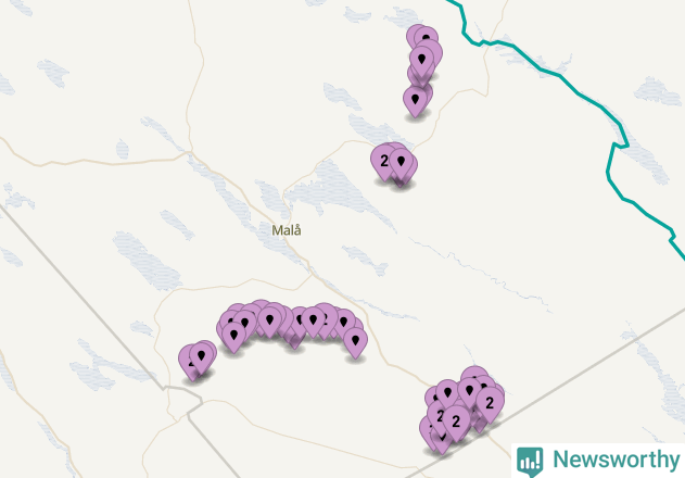 Karta över vindkraftverk i Malå kommun