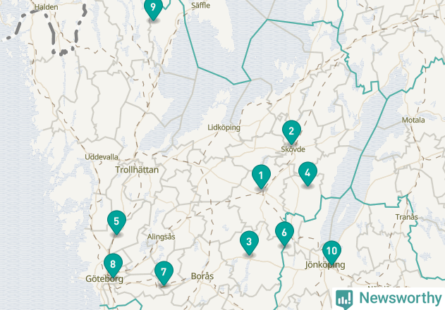 Karta över Vara kommun