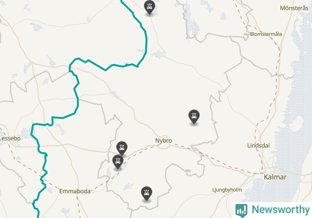 Karta över viltolyckor i Nybro kommun