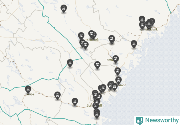 Karta över Västernorrlands län