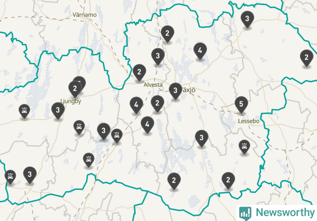 Karta över viltolyckor i Kronobergs län