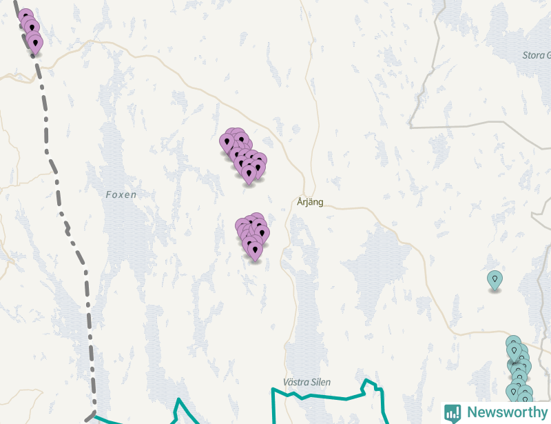 Karta över vindkraftverk i Årjängs kommun