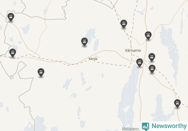 Karta över viltolyckor i Värnamo kommun