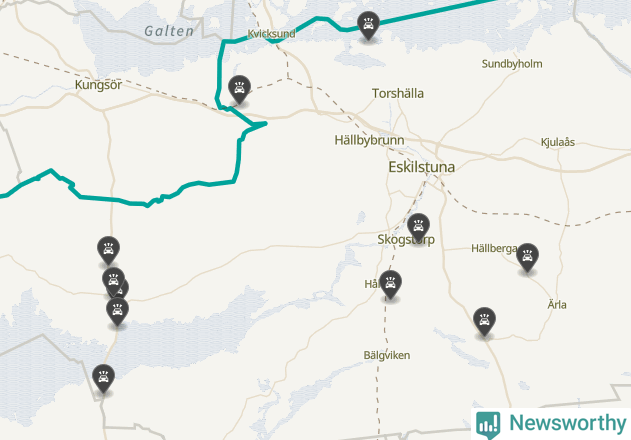 Karta över viltolyckor i Eskilstuna kommun