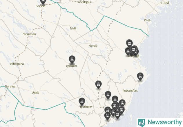 Karta över viltolyckor i Västerbottens län