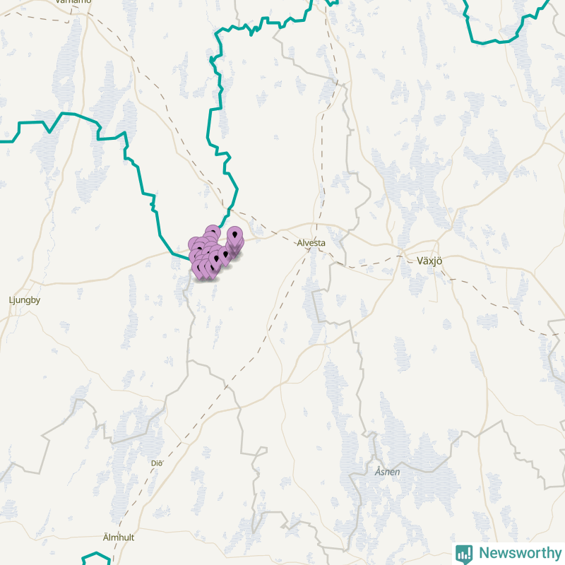 Karta över vindkraftverk i Alvesta kommun