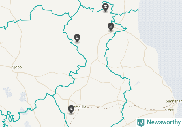 Karta över viltolyckor i Tomelilla kommun