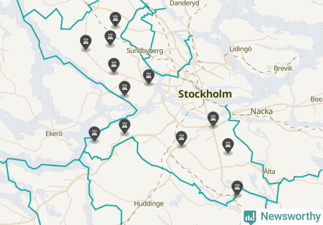 Karta över viltolyckor i Stockholms kommun