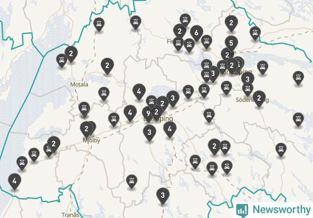 Karta över Östergötlands län