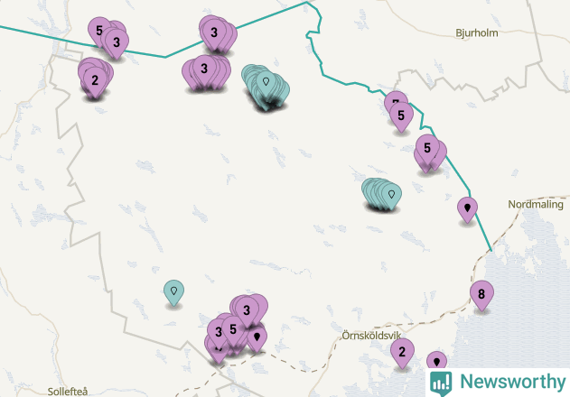Karta över vindkraftverk i Örnsköldsviks kommun