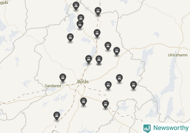 Karta över viltolyckor i Borås kommun