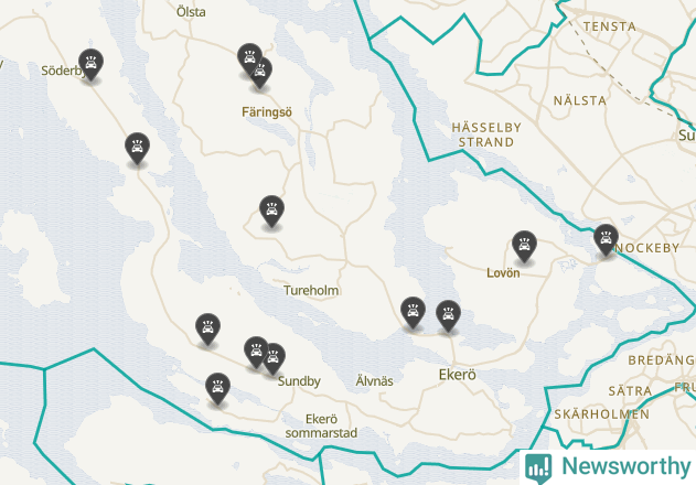 Karta över viltolyckor i Ekerö kommun