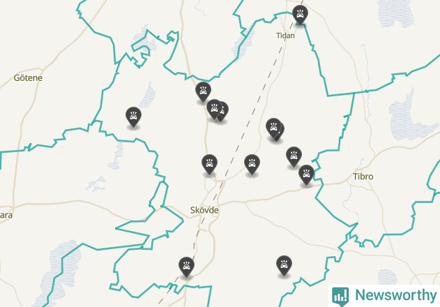 Karta över viltolyckor i Skövde kommun