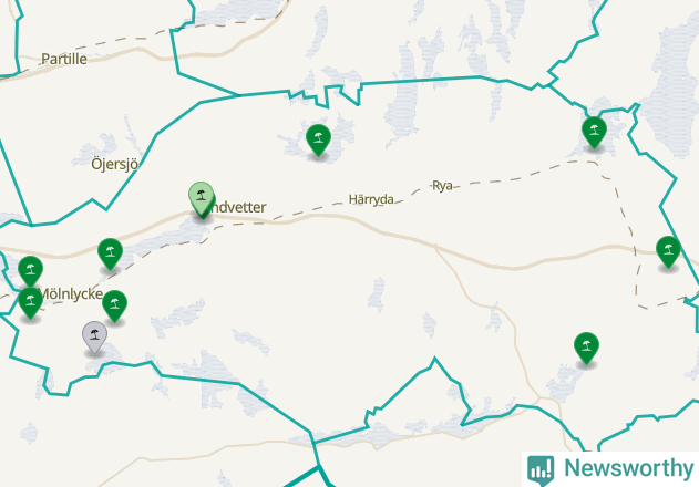 Karta över Härryda kommun