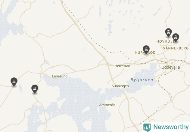 Karta över viltolyckor i Uddevalla kommun
