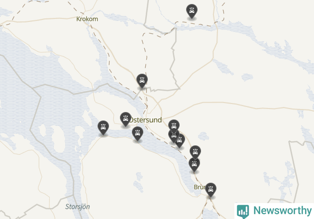 Karta över viltolyckor i Östersunds kommun